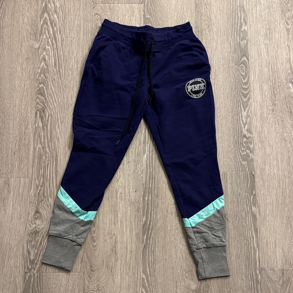 PINK Victoria's Secret Joggers in Purple-ish with Gray and Aqua Accents